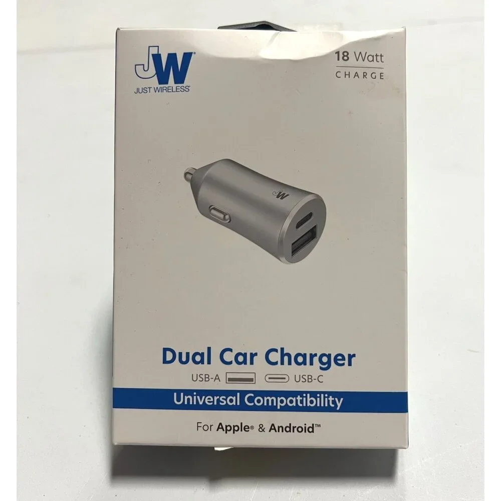Just Wireless 3.4A Dual Port USB-A and USB-C Car Charger Gray